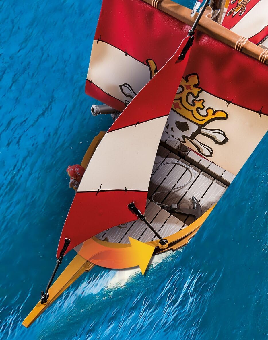 Playmobil 71418 Chaloupe des Pirates, Le Bateau Flotte et Peut être équipé d'un Moteur Submersible, avec des voiles Mobiles, des canons Mobiles et inclinables, Univers Pirates pour Enfants dès 4 Ans