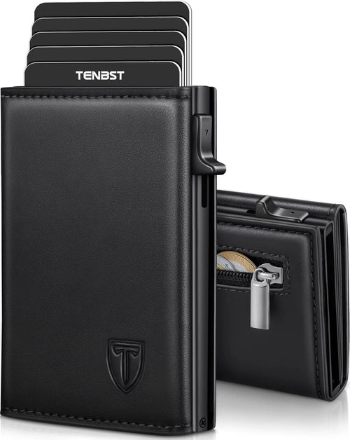 TENBST Men's Leather Wallet, RFID Blocking Card Holder, 8 Credit Card Holders, Credit Card Holder with Banknote Compartment and Coin Pocket – Gift Box