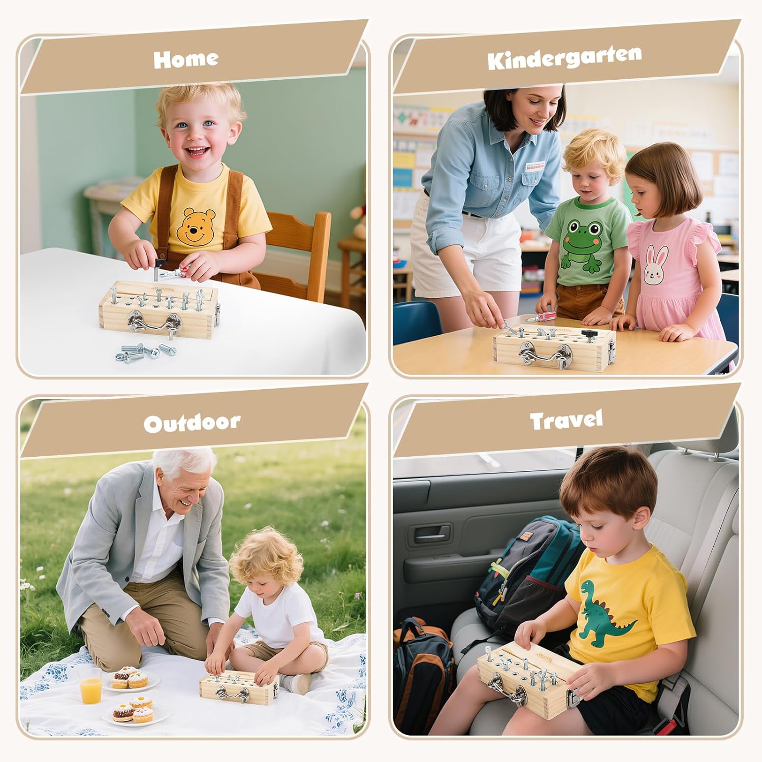 Vanplay Jouet Enfant 3 Ans, Jeux Montessori Outils Enfant Jouet en Bois Planche Montessori avec Visseuse Enfant, Serrure et Clé, Jeux Educatif Cadeau Enfant 3 4 5 Ans Garcon Fill