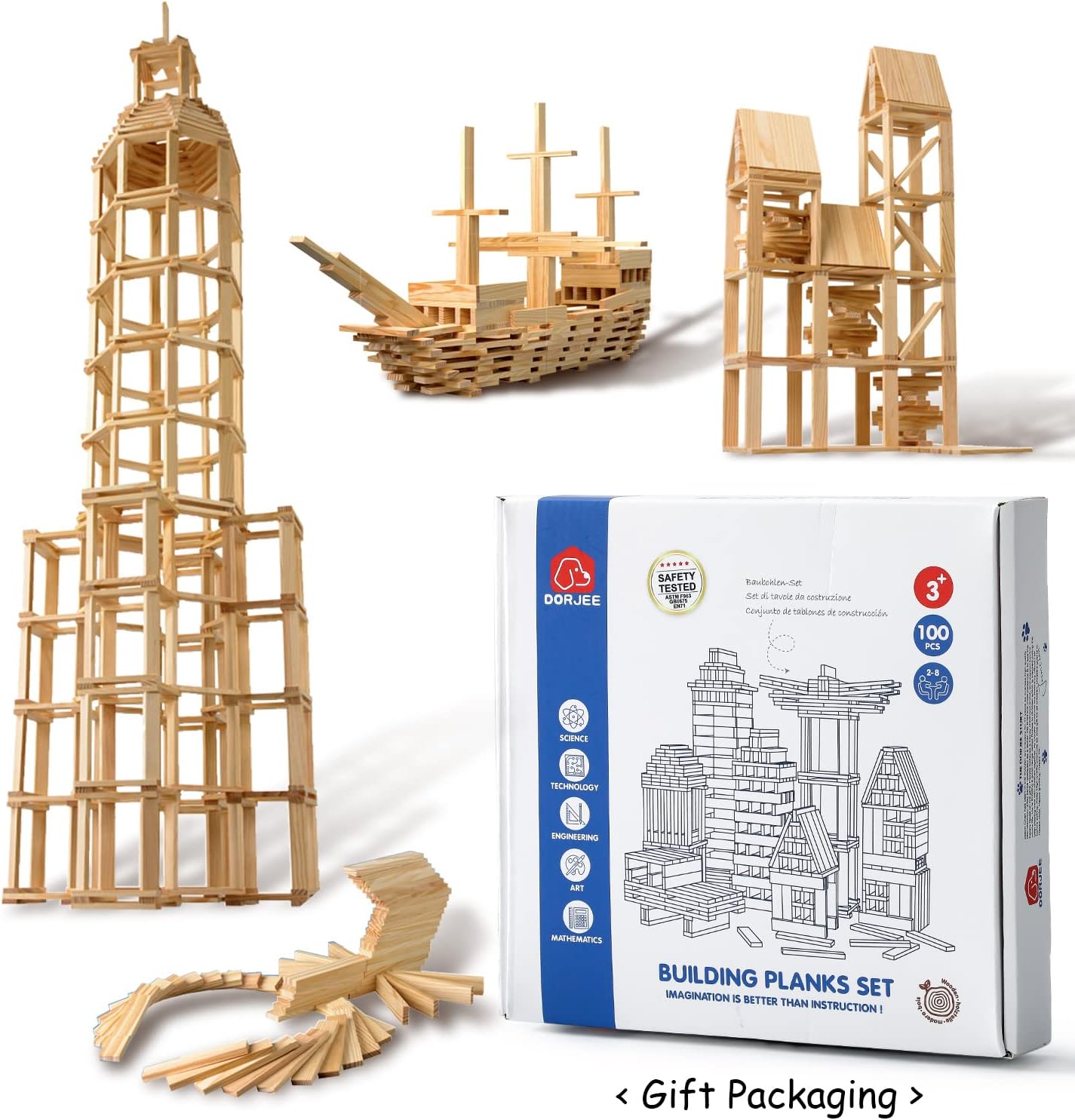 ICEKO - 100 Planchettes - Jeux de Construction en Bois pour Enfants - Développeur de Coordination et d'Éveil À partir de 3 Ans