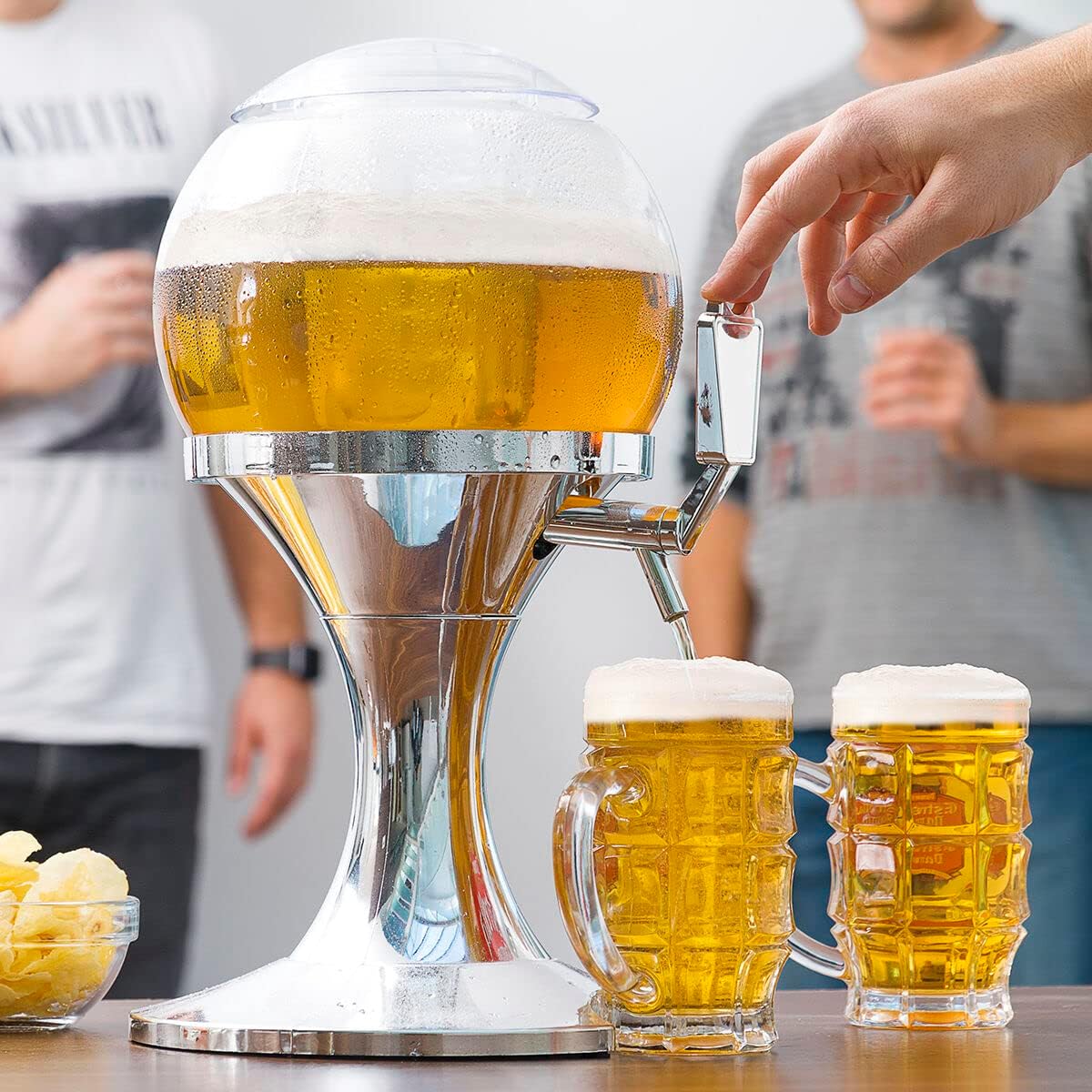 InnovaGoods - Distributeur de Bière Réfrigérant 3,5L, Machine à Jus de Fruits, Fontaine d'alcool avec Réservoir à Glaçons, PMMA Transparent et Argent Métallique, 24x24x42 cm, sans BPA