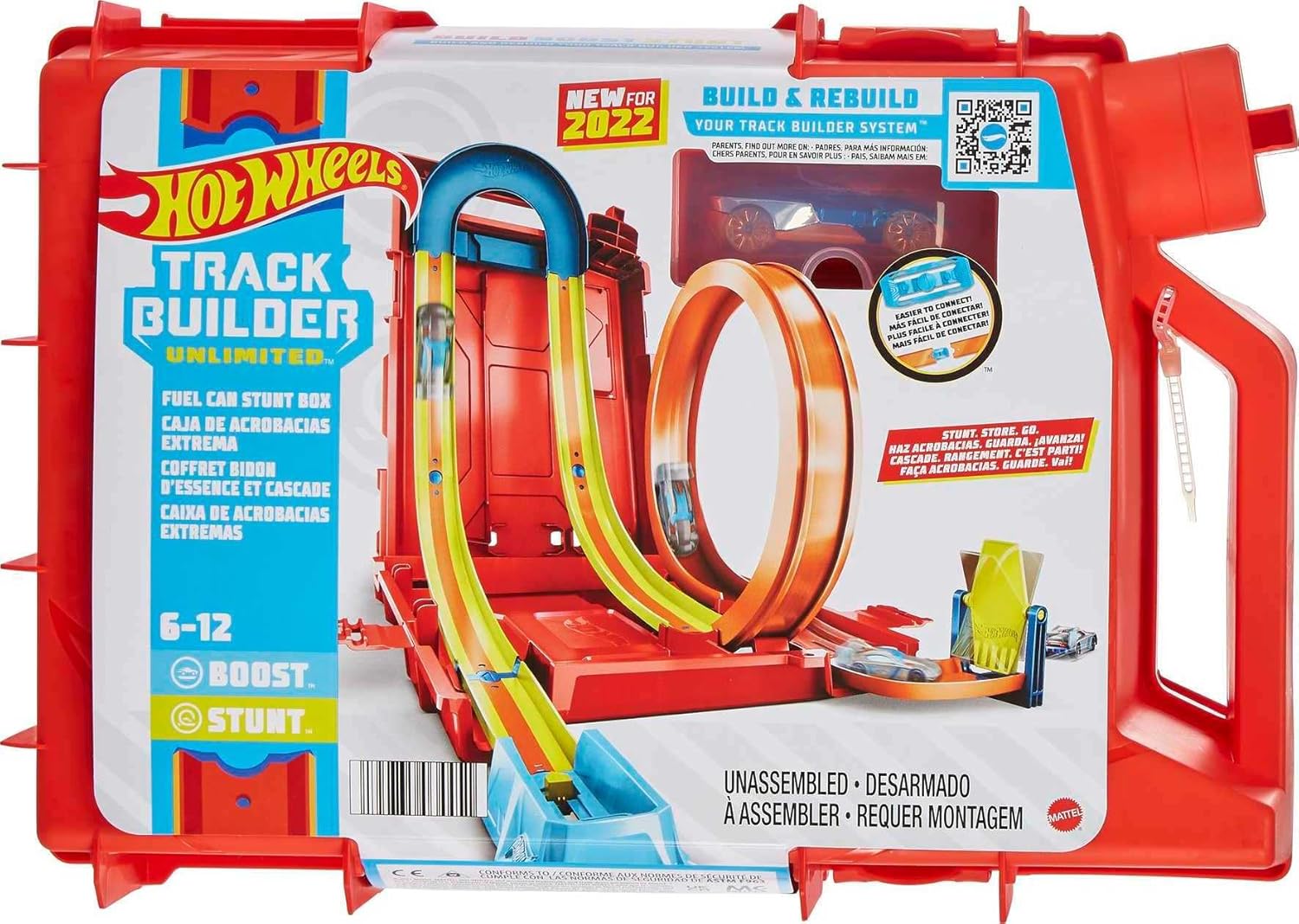 Hot Wheels Coffret Construction Circuit Petite Voiture Cascades Bidon D’Essence Track Builder Unlimited, 1 Véhicule Inclus, Jouet Enfant, A Partir De 6 Ans, HDX78