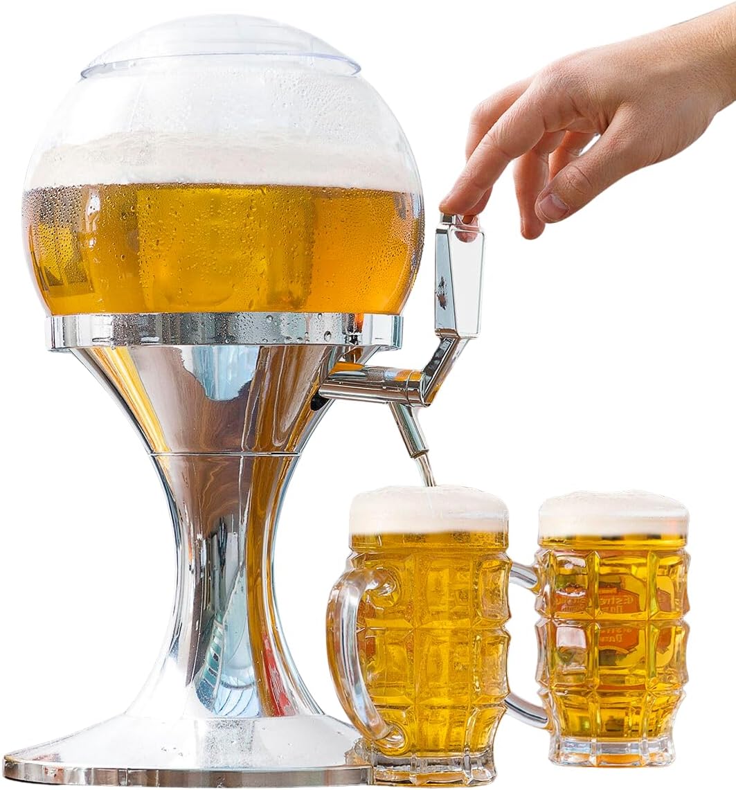 InnovaGoods - Distributeur de Bière Réfrigérant 3,5L, Machine à Jus de Fruits, Fontaine d'alcool avec Réservoir à Glaçons, PMMA Transparent et Argent Métallique, 24x24x42 cm, sans BPA