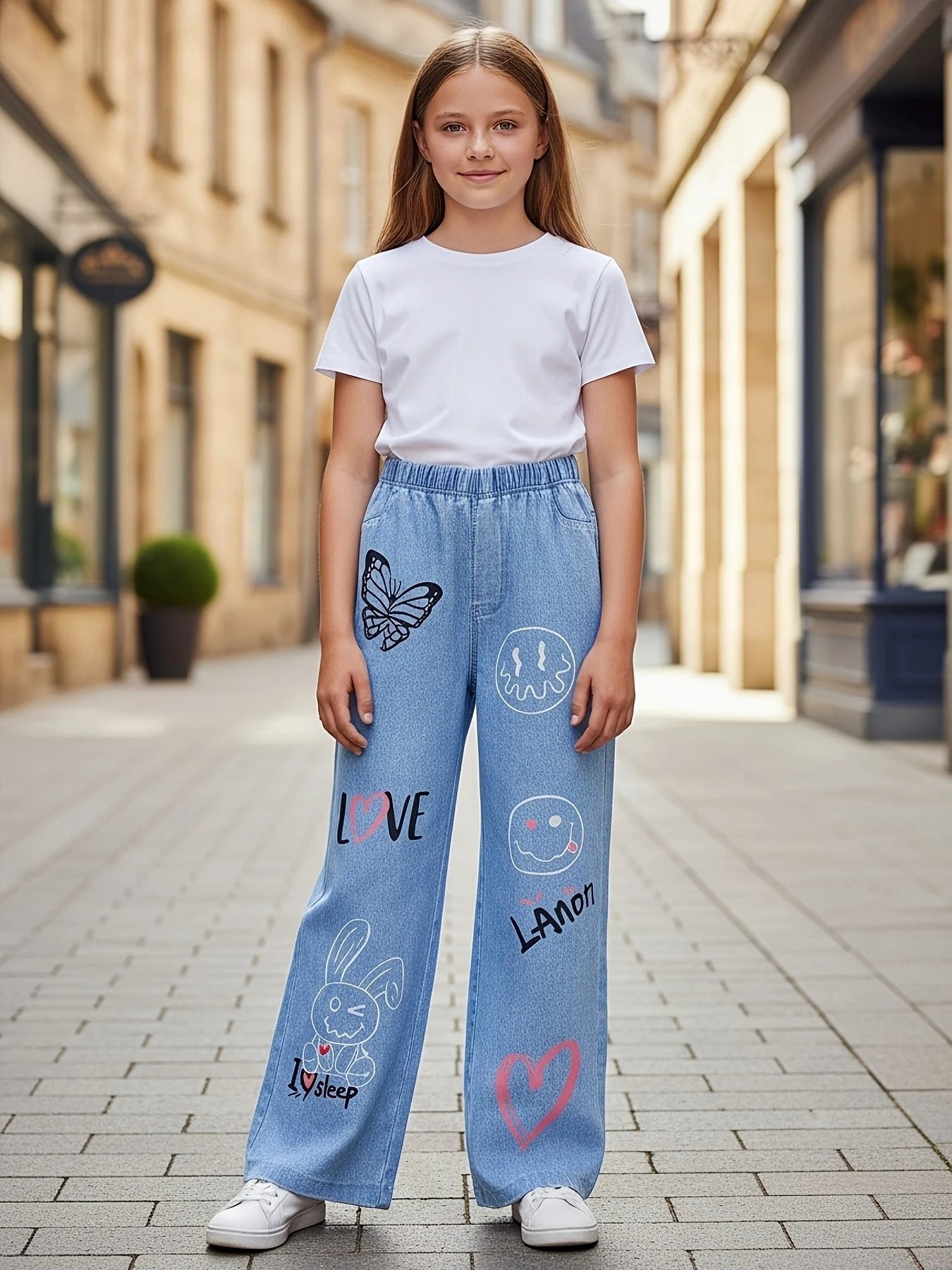 Original Graffiti Pantalon Denim Fille Imprimé Street Graffiti Automne Épais