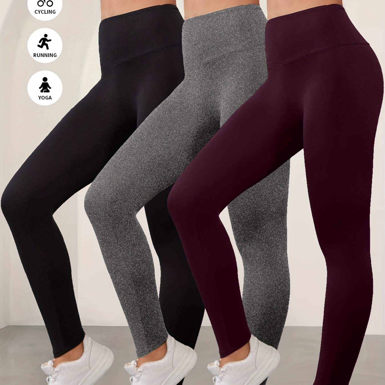 Lot De 3 Leggings Femme Taille Haute Opaques Avec Stretch Contrôle Du Ventre Et Ceinture Antidérapante by LSDLBoutique.ch