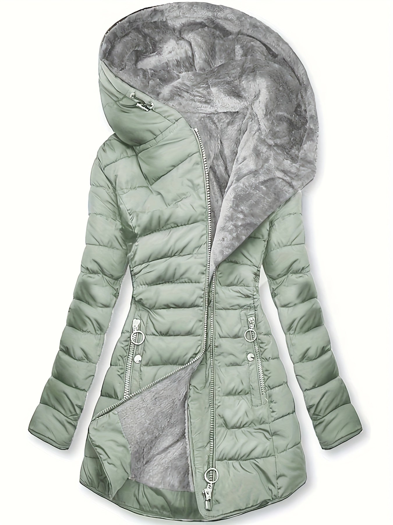 Veste Hiver Femme Doublée Polaire Mi Longue Zippée À Capuche Coupe Ample Pour Journées Froides by LSDLBoutique.ch