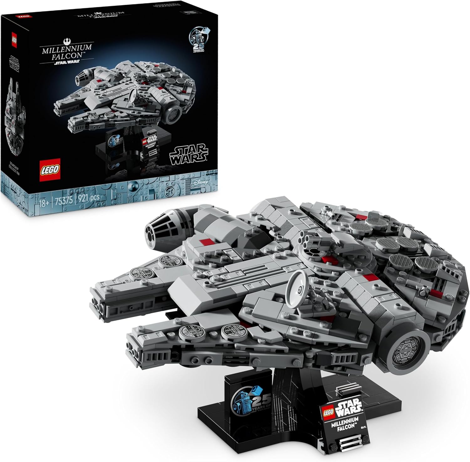 LEGO Star Wars 75375 Millennium Falcon - Set de Construction de Vaisseau Spatial Collector pour Adulte - Présentoir & Plaque Descriptive pour Déco de Bureau - Cadeau pour Fans de Un Nouvel Espoir