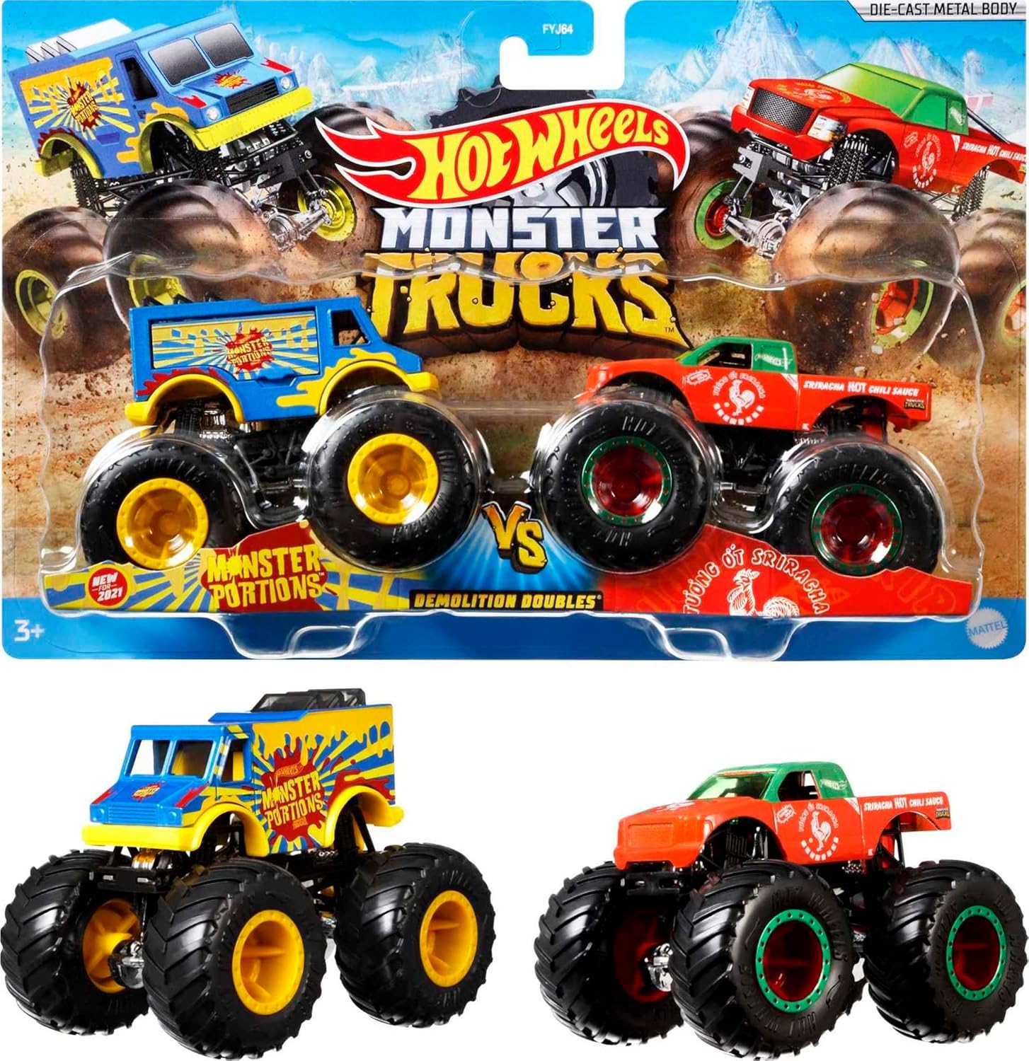 Hot Wheels Véhicules Monster Truck Duos De Démolition FYJ64 - Modèle aléatoire