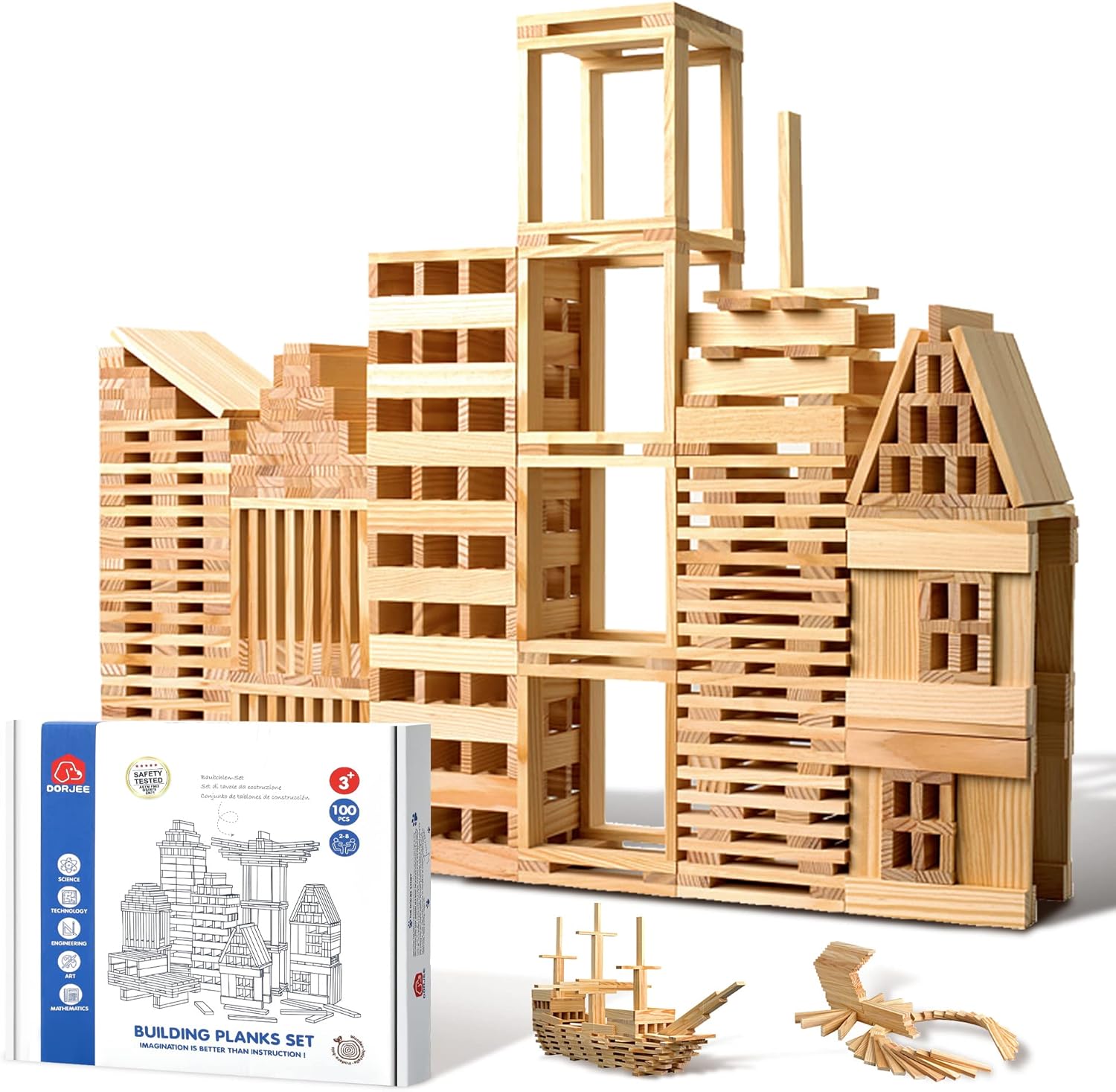 ICEKO - 100 Planchettes - Jeux de Construction en Bois pour Enfants - Développeur de Coordination et d'Éveil À partir de 3 Ans