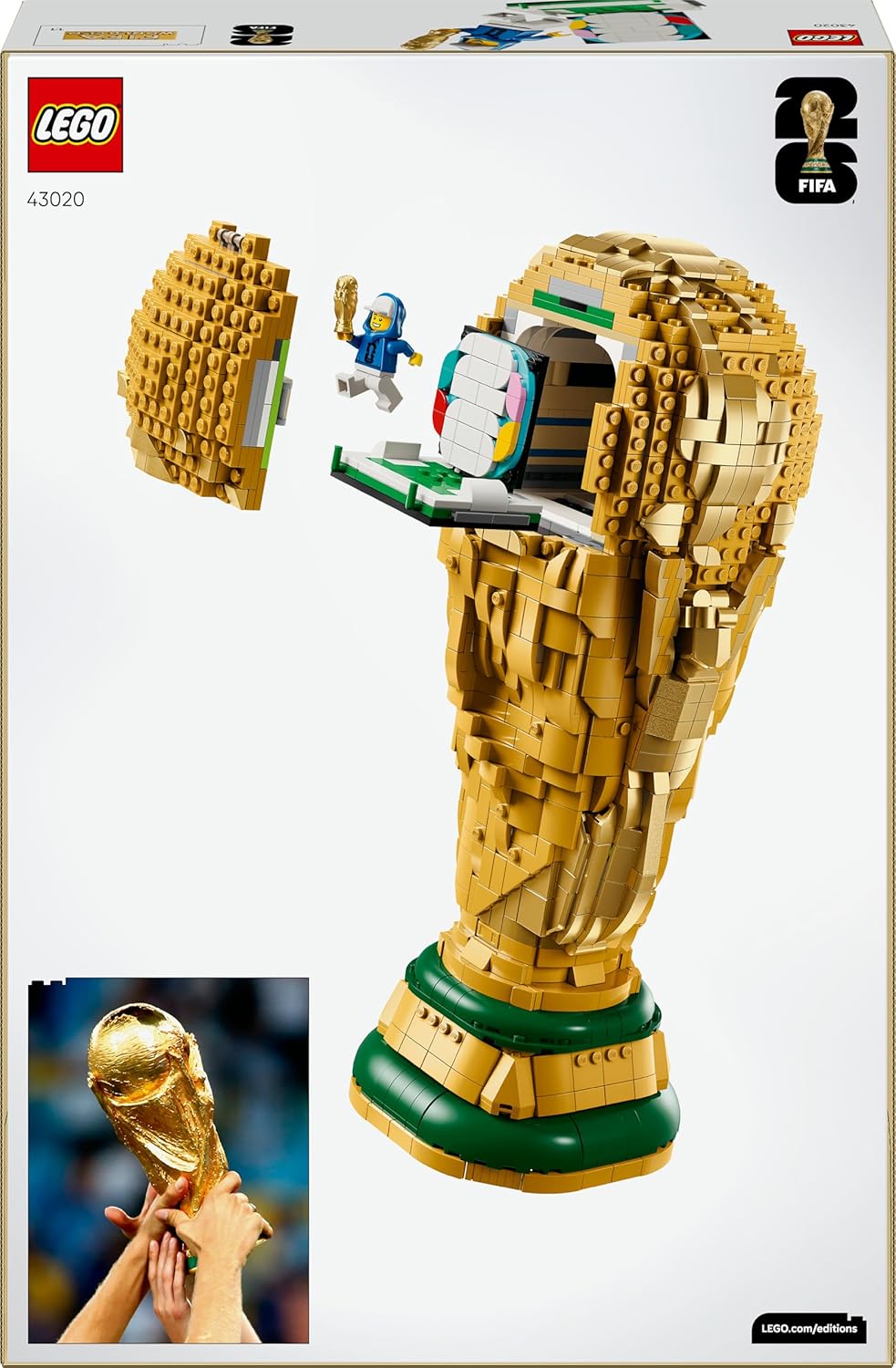 LEGO Editions Trophée Officiel de la Coupe du Monde de la FIFA - Jouet 3D - Maquette DIY avec Minifigurine Collector - Cadeau Football pour Garçon, Fille dès 12 Ans ou Adulte Fan de Sport 43020