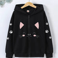 Sweat À Capuche Zip Enfant Noir Avec Visage Chat Et Pattes Sur Manches