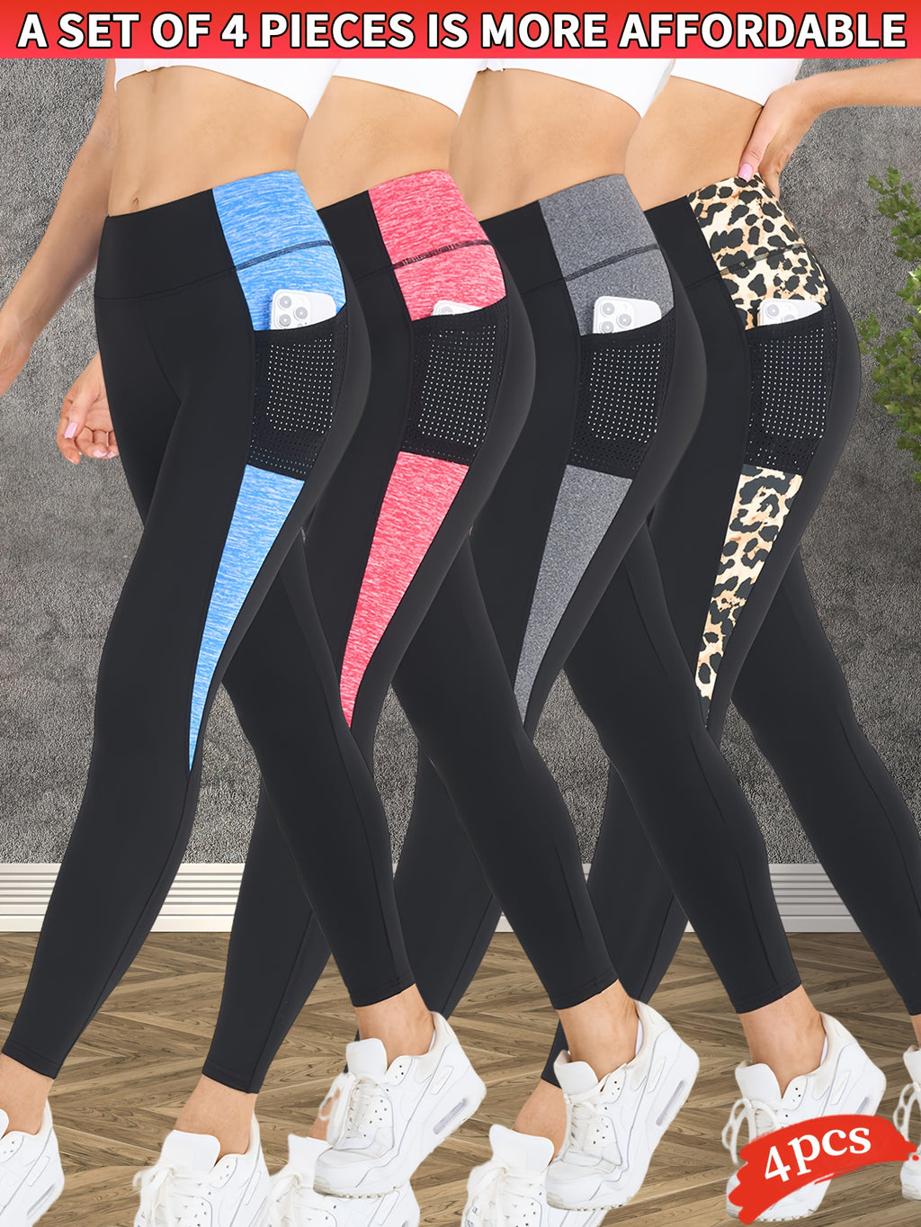 Lot De 4 Leggings Femme Taille Haute Effet Push Up Contrôle Du Ventre Tissu Stretch Respirant Pour Le Sport by LSDLBoutique.ch