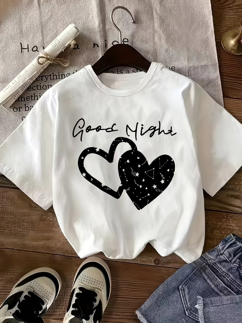 Lot de 3 T Shirts Fille Coeur Imprimé Léopard Noir Rose Blanc