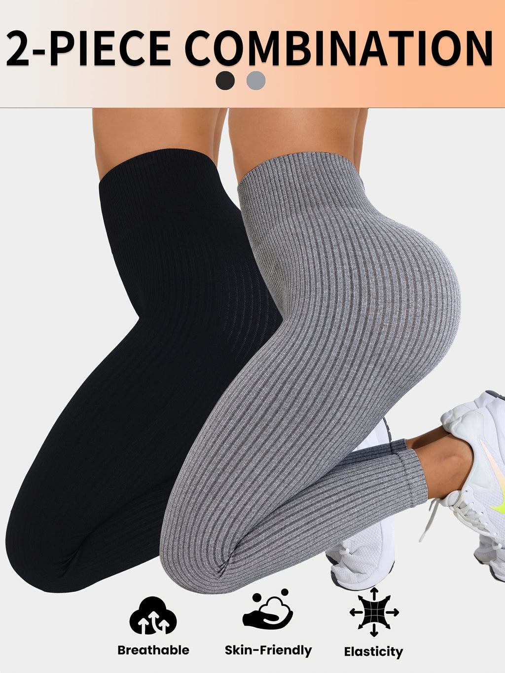 Lot De 2 Leggings Femme Taille Haute Côtelés Confort Stretch Respirants Idéal Yoga Et Fitness by LSDLBoutique.ch