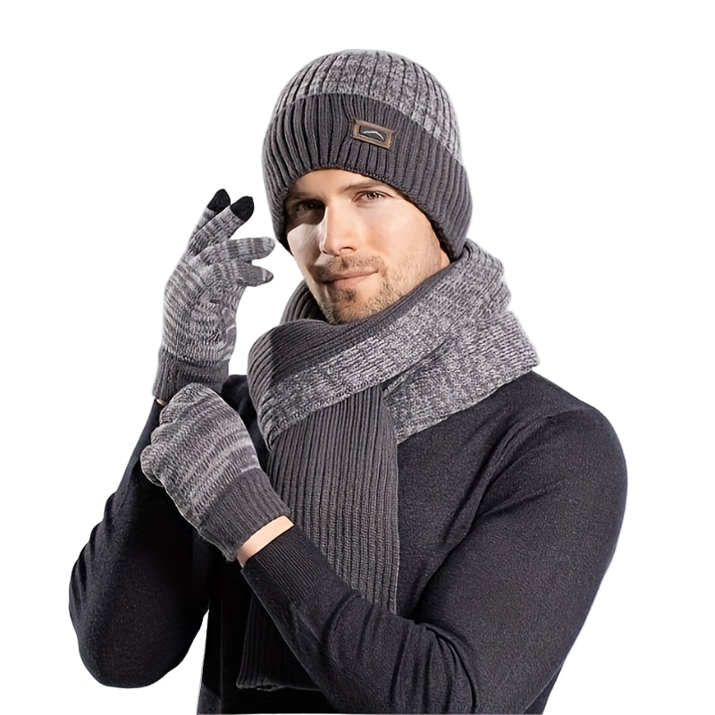 Ensemble Bonnet Écharpe Gants Homme Hiver Tricotés Trois Pièces Confort Élégant by LSDLBoutique.ch