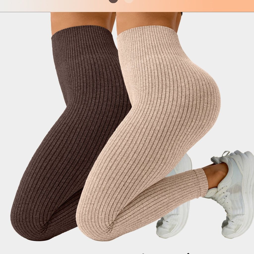 Lot De 2 Leggings Femme Taille Haute Côtelés Confort Stretch Respirants Idéal Yoga Et Fitness by LSDLBoutique.ch