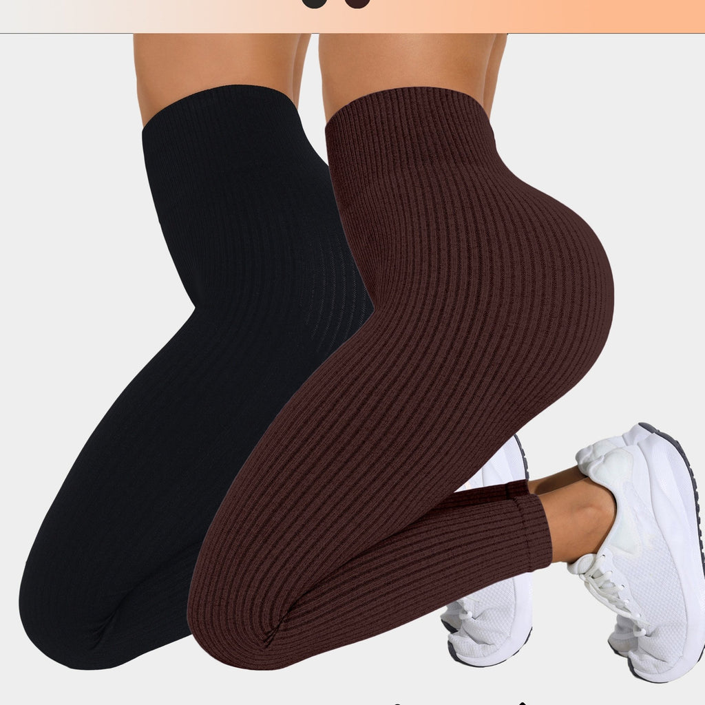 Lot De 2 Leggings Femme Taille Haute Côtelés Confort Stretch Respirants Idéal Yoga Et Fitness by LSDLBoutique.ch