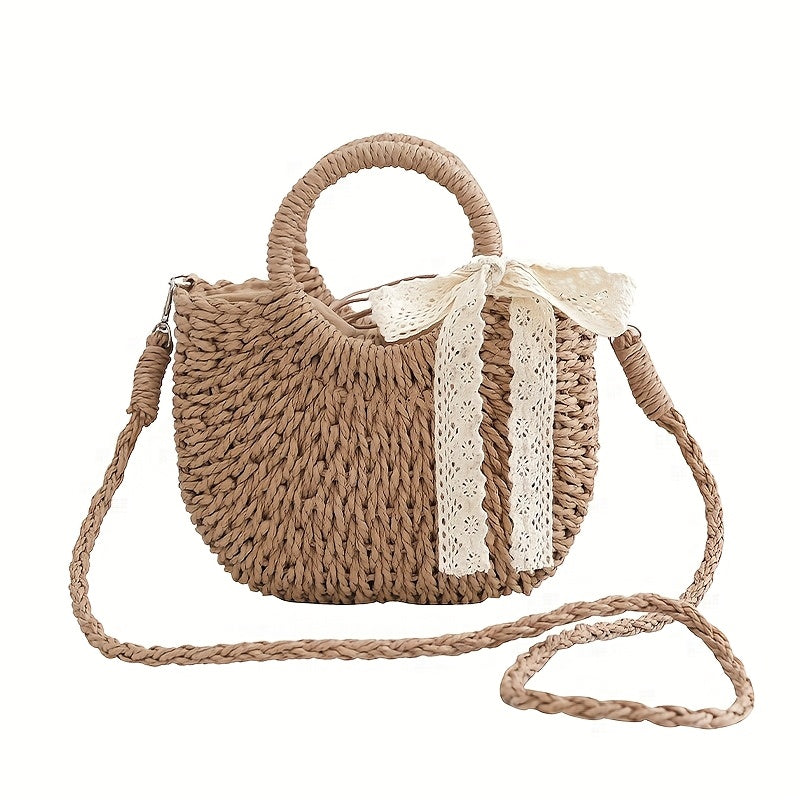 Trendy Mini Straw Crossbody Bag with Decorative Tassel, Handwoven Hollow Design for Summer Wear, Detachable Shoulder Strap, Lined for Easy Practicality, SendpiSTIL by LSDLBoutique.ch