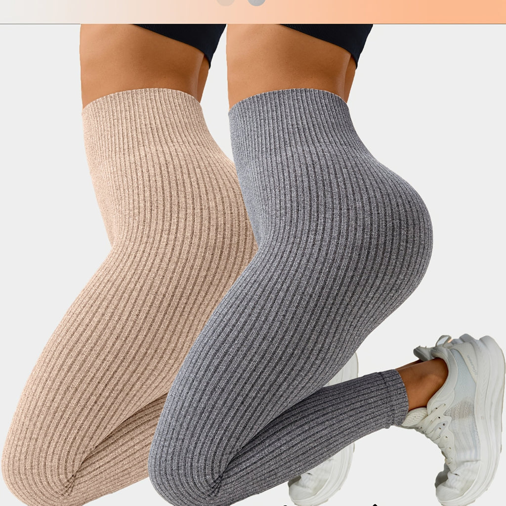 Lot De 2 Leggings Femme Taille Haute Côtelés Confort Stretch Respirants Idéal Yoga Et Fitness by LSDLBoutique.ch