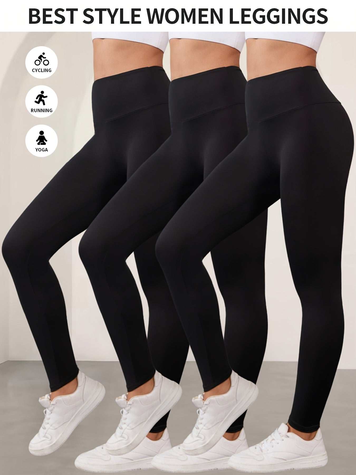 Lot De 3 Leggings Femme Taille Haute Opaques Avec Stretch Contrôle Du Ventre Et Ceinture Antidérapante by LSDLBoutique.ch