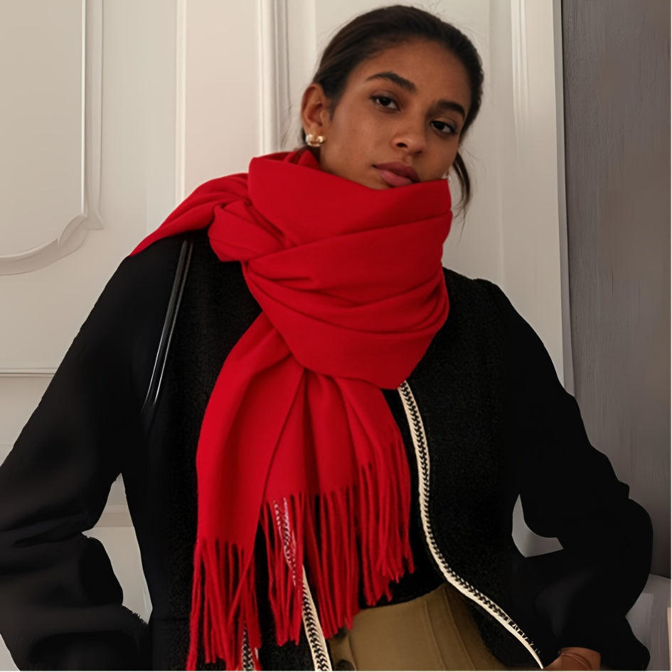 Foulard Femme Élégant à Franges Style Bohème Hiver Coloris Unis Tissu Jacquard Doux et Résistant by LSDLBoutique.ch