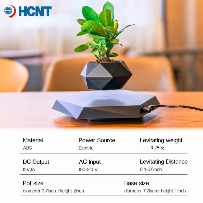 HCNT Pot Lévitant Magnétique Rotatif Noir Géométrique