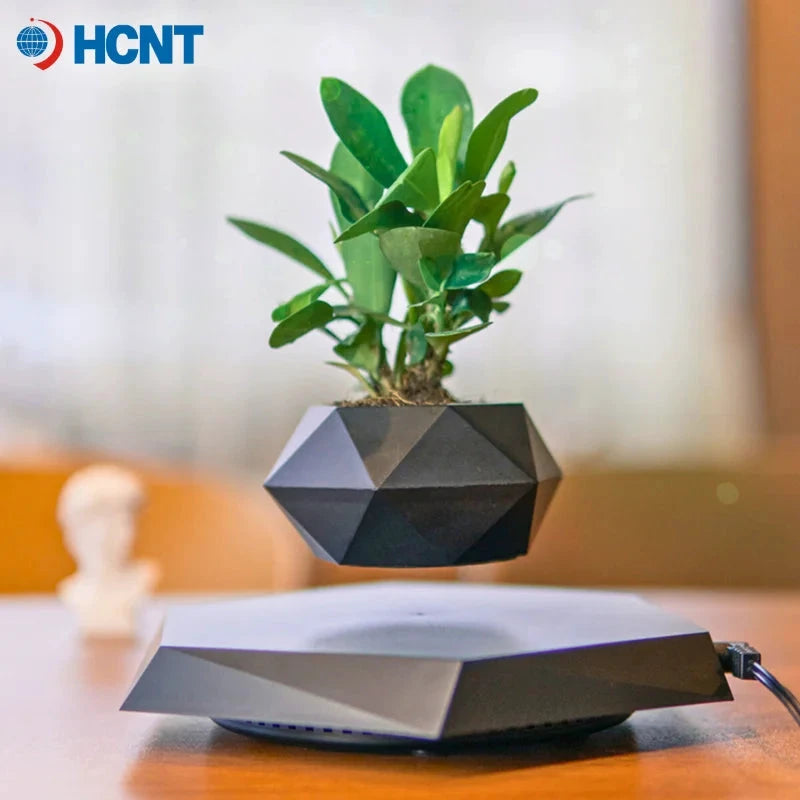 HCNT Pot Lévitant Magnétique Rotatif Noir Géométrique