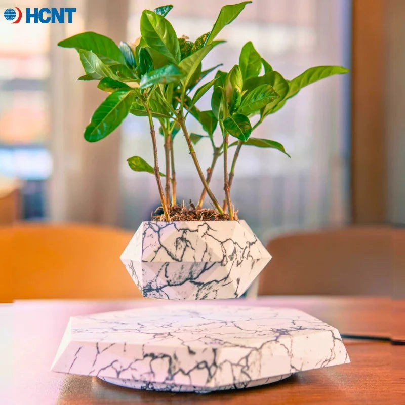 HCNT Pot Lévitant Magnétique Rotatif Noir Géométrique