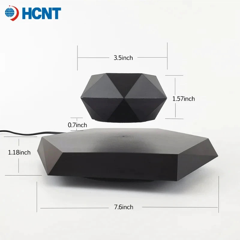 HCNT Pot Lévitant Magnétique Rotatif Noir Géométrique