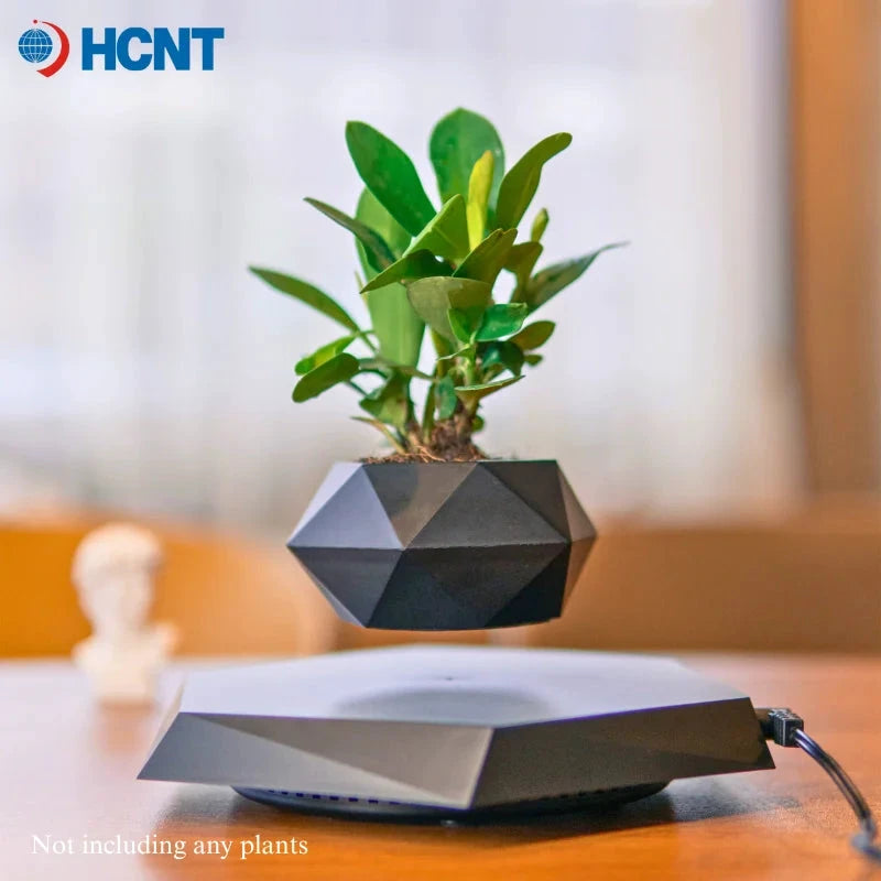 HCNT Pot Lévitant Magnétique Rotatif Noir Géométrique
