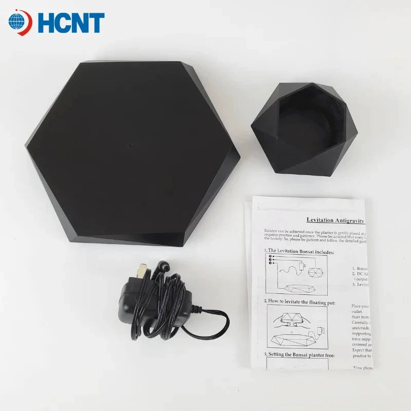 HCNT Pot Lévitant Magnétique Rotatif Noir Géométrique