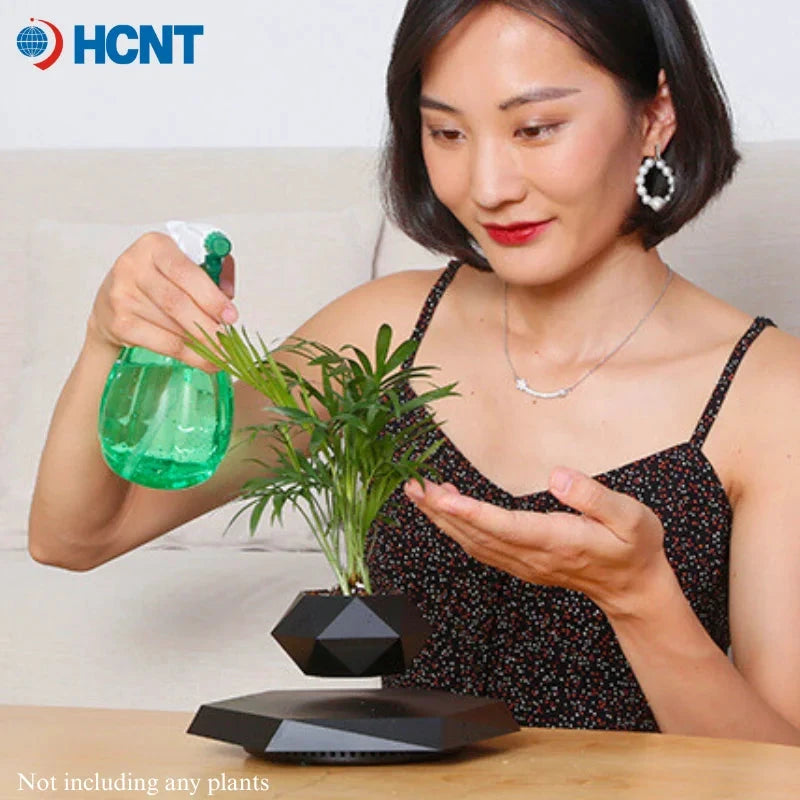 HCNT Pot Lévitant Magnétique Rotatif Noir Géométrique