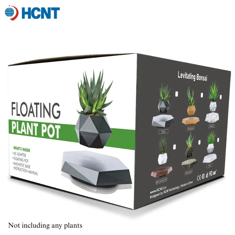 HCNT Pot Lévitant Magnétique Rotatif Noir Géométrique