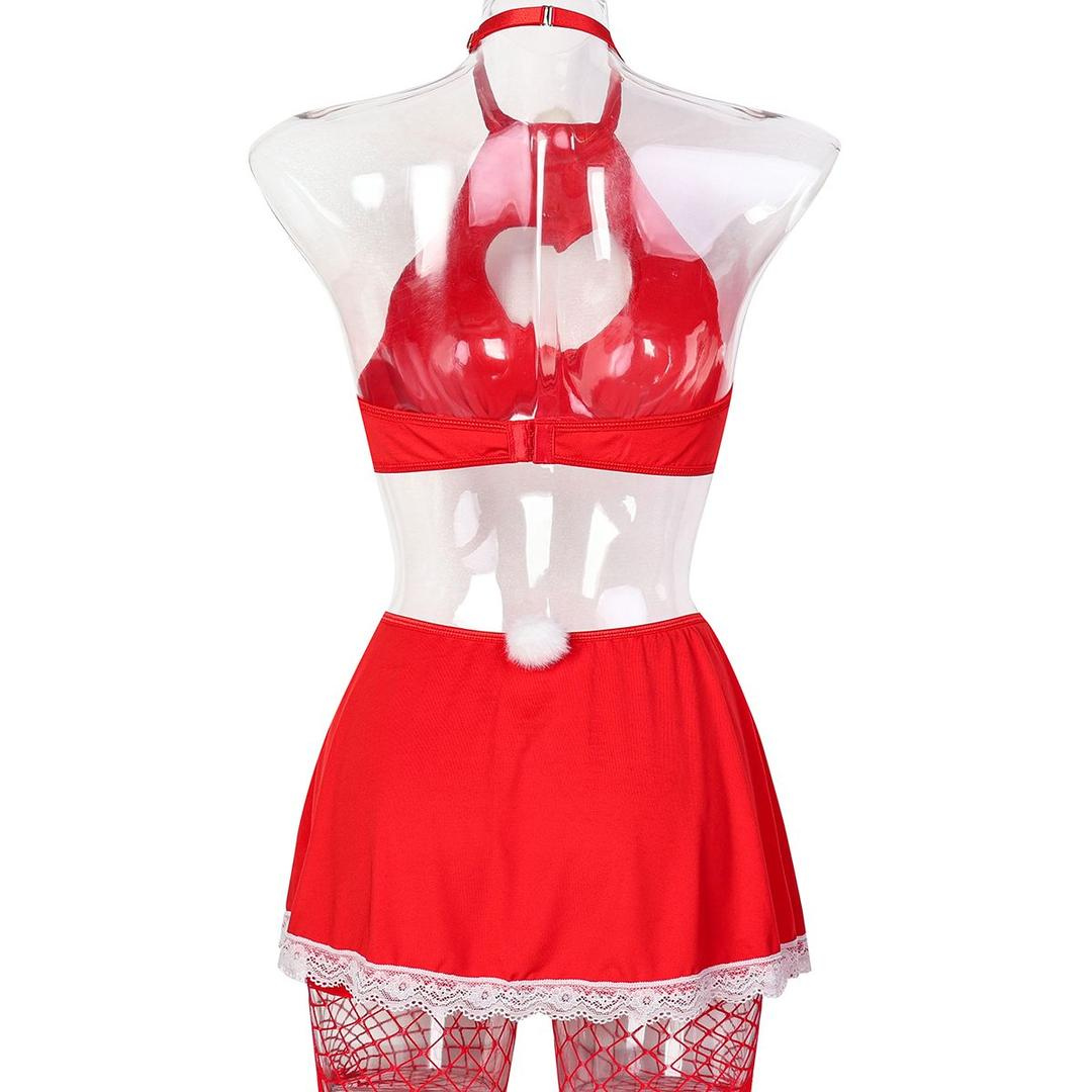 Alessandra Ensemble Quatre Pièces Rouge Découpe Cœur Tablier Dentelle Pour Femme Élégant Confortable Collection Luxe by Les Secrets de Léa