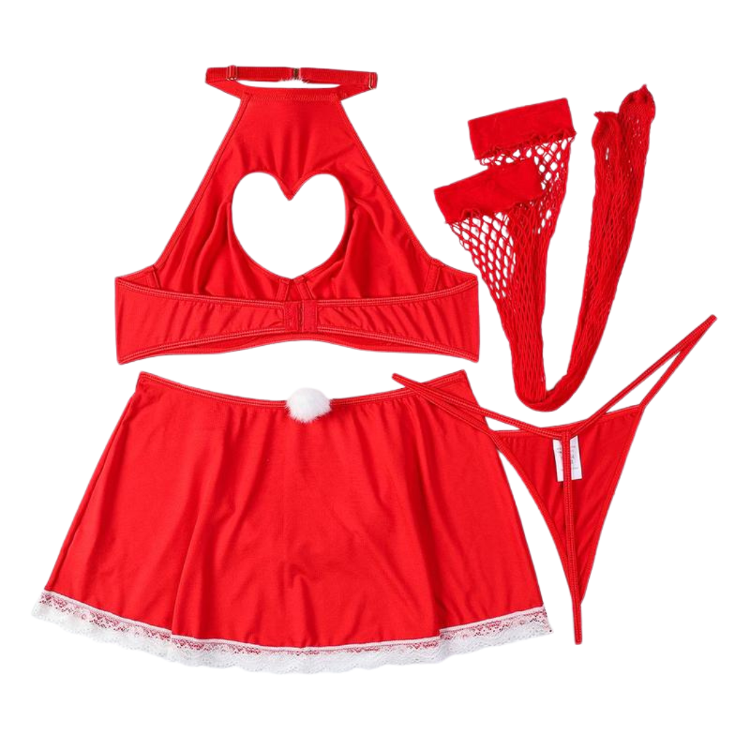 Alessandra Ensemble Quatre Pièces Rouge Découpe Cœur Tablier Dentelle Pour Femme Élégant Confortable Collection Luxe by Les Secrets de Léa