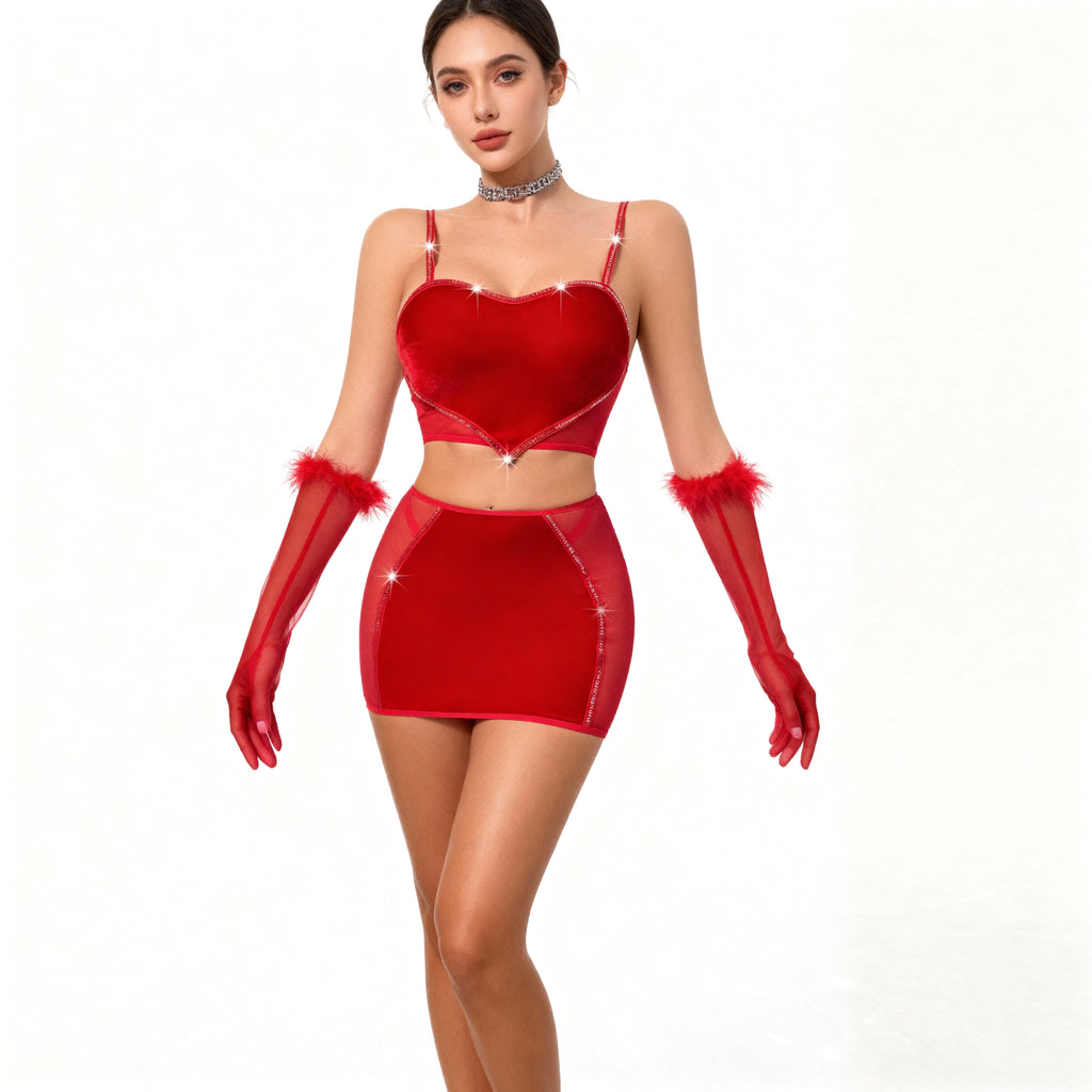 Céleste - Elegant Red Velvet Outfit by Les Secrets de Léa