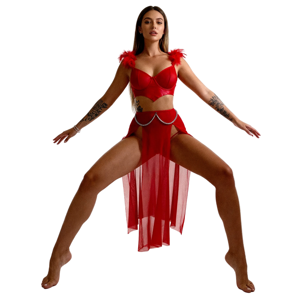 Les Secrets de Léa – Ensemble corset et jupe en satin rouge – Daisy