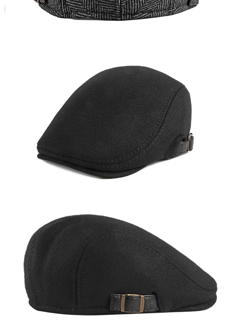 HT2888 Béret Rayé Gris Laine Ajustable Automne Hiver