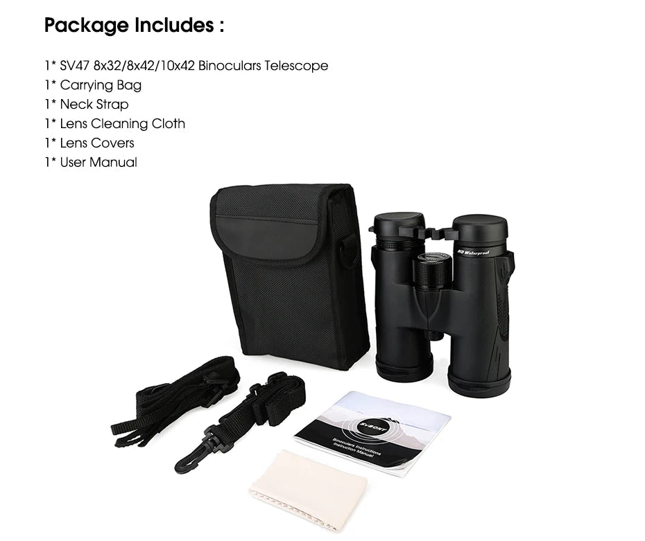 SVBONY Jumelles SV47 8x42 BAK4 FMC HD IPX7 Étanches