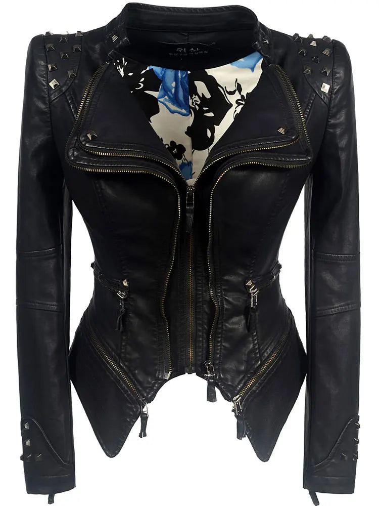 SX Veste Denim Gris Femme Moto Rivets Fermeture Éclair