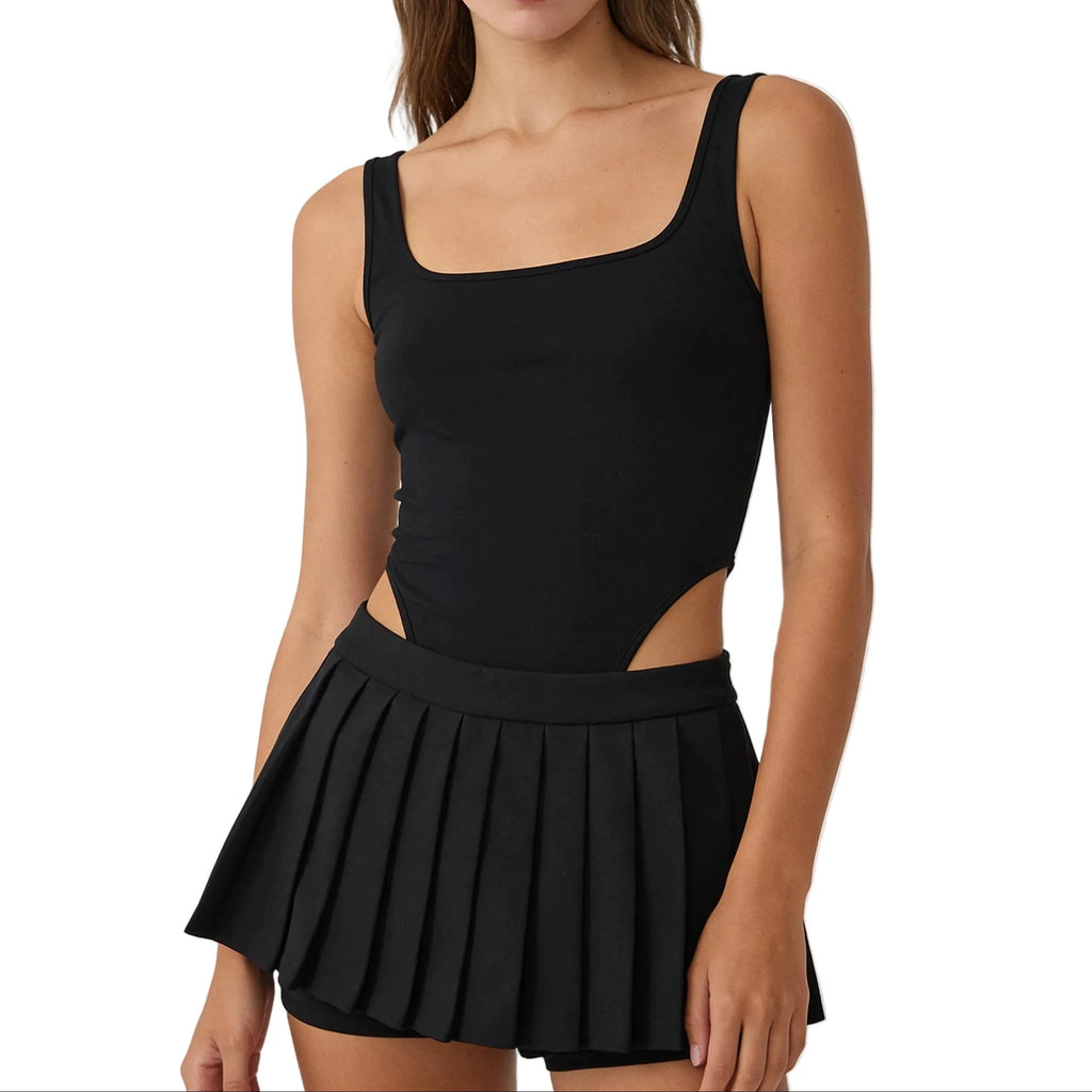 Jupe plissée noire Spice Girl – mini jupe à plis réguliers et ceinture épurée