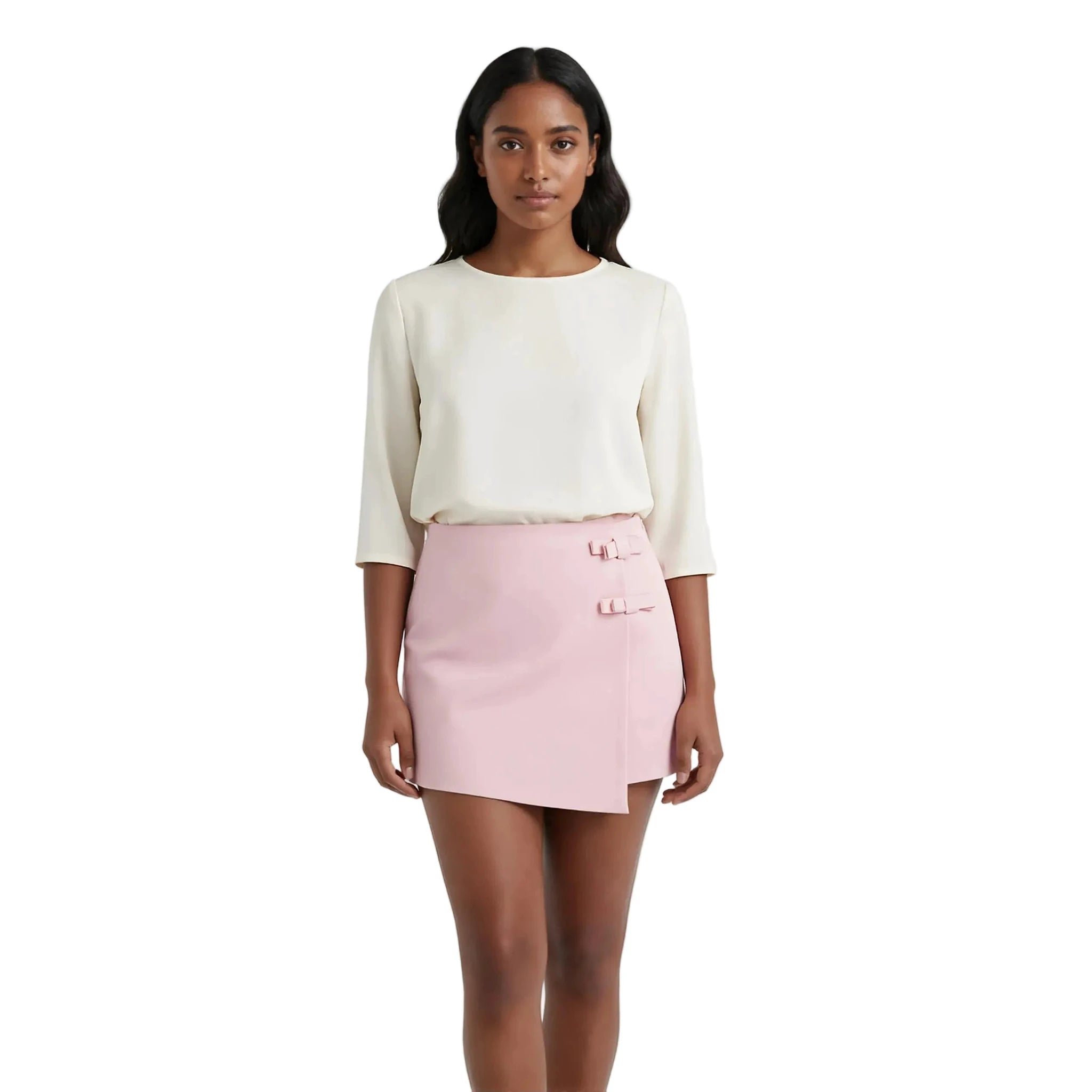 Skort rose clair LSDLBoutique, mini longueur avec détail wrap et boucles décoratives