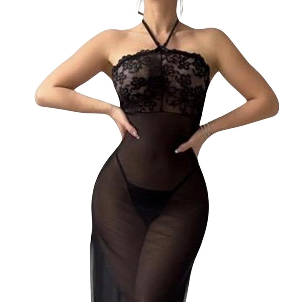 Les Secrets de Léa – robe longue transparente noire – Dina