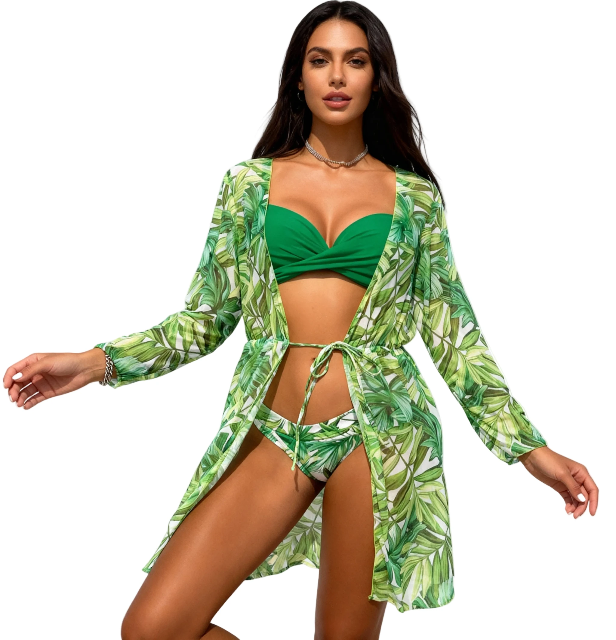 Les Secrets de Léa - Ensemble Kimono Tropical Bikini Vert -  Naïma