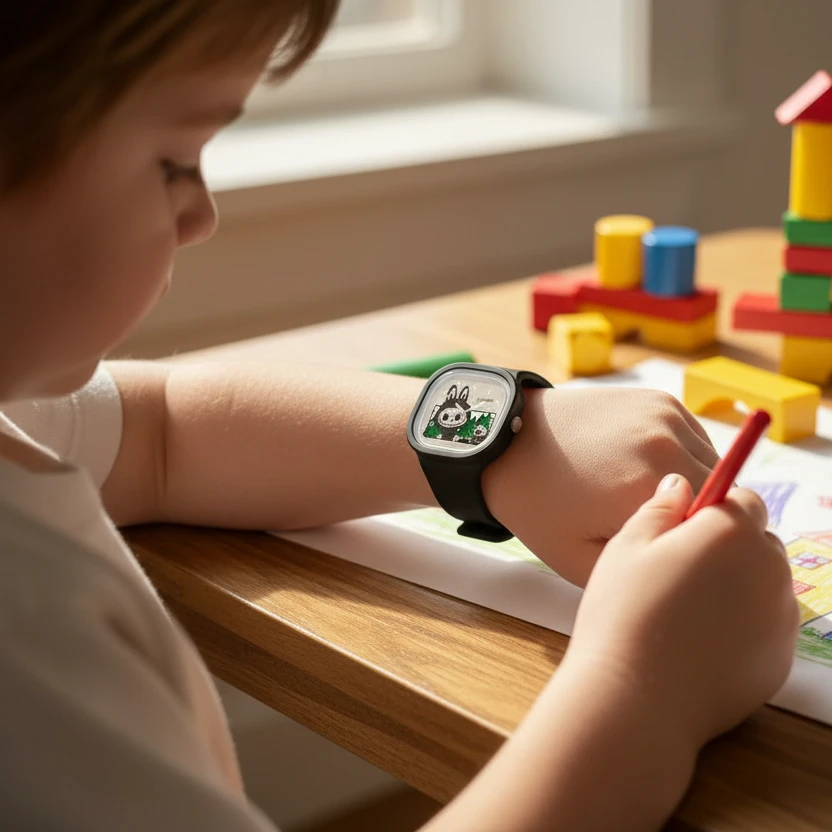 Montre quartz bracelet silicone Mon Labubu, montre pour enfant au bracelet noir.