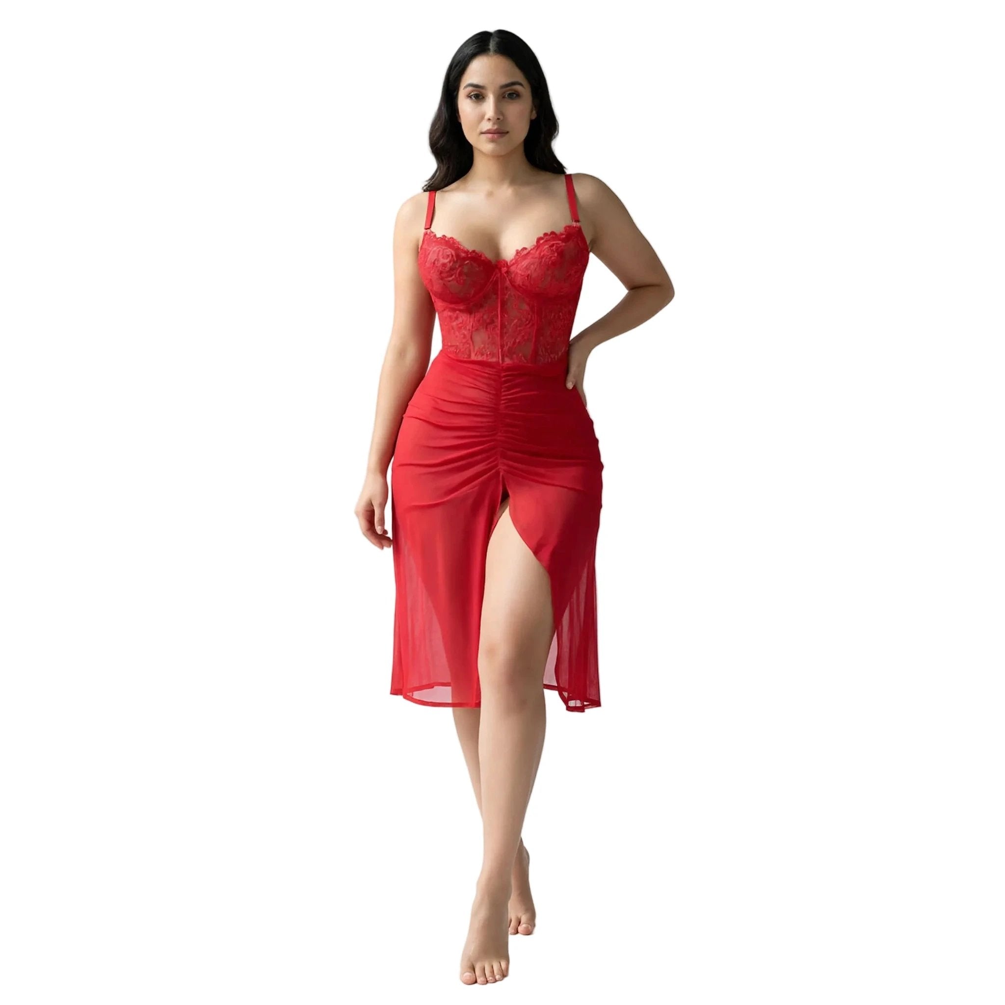 Les Secrets de Léa – Ensemble dentelle maille plissée tanga transparent – Oriannah