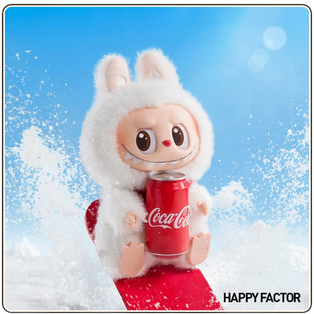 labubu blanc associé à coca cola diverses positions editions collector