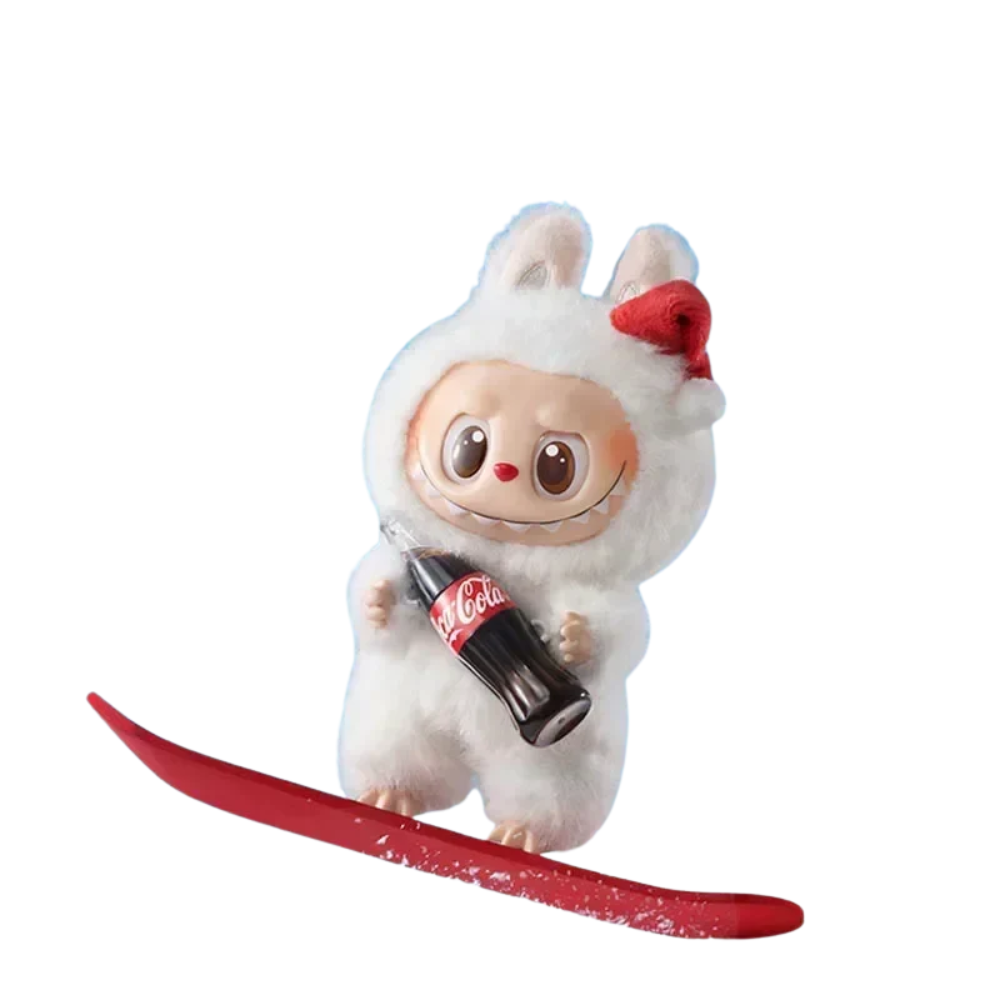 labubu blanc associé à coca cola diverses positions editions collector