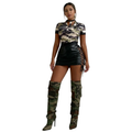Lara Camouflage Set Black Faux Leather Skirt Prestige