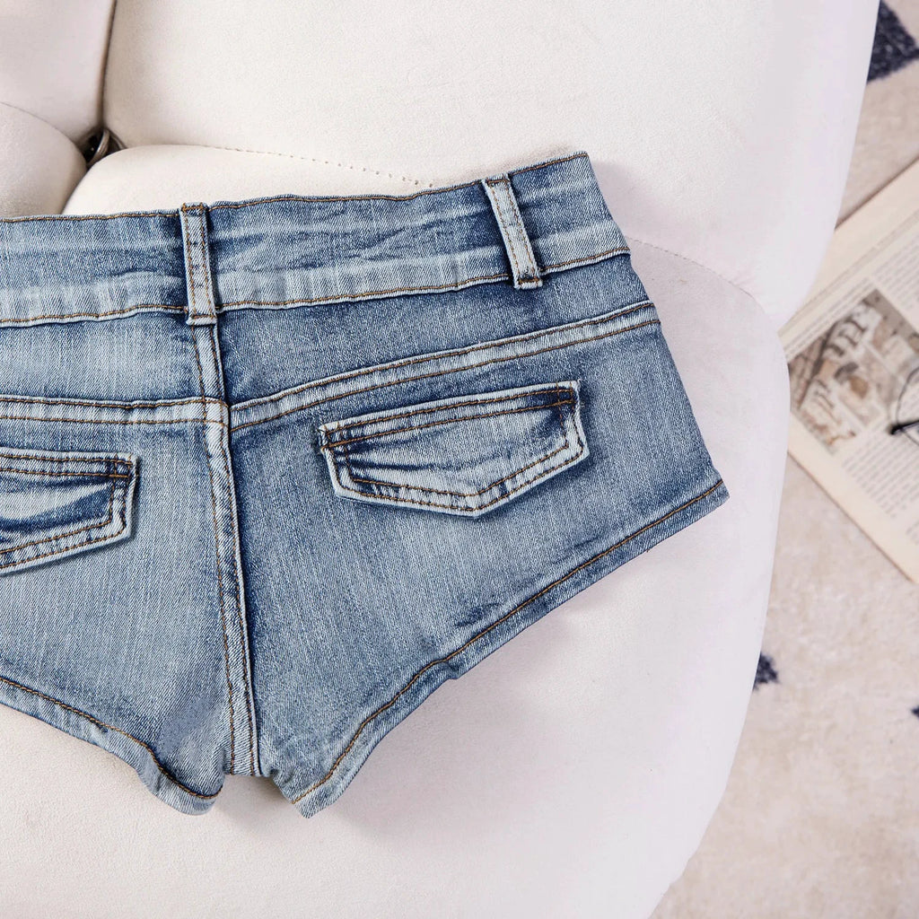 Short En Jean Femme Déchiré Taille Basse Rivets Y2K